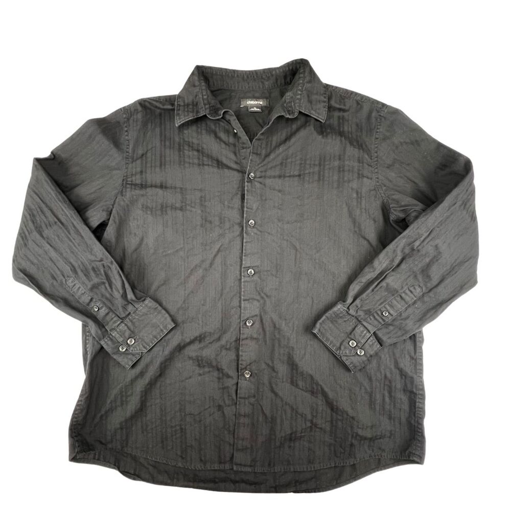 Claibourne Button Up Womens XL Black Modern Textured Subtle Striped Dress Shirt